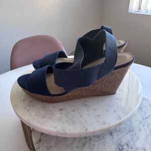 Navy Cork Wedges